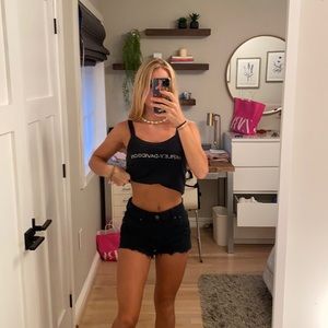 Distressed black shorts